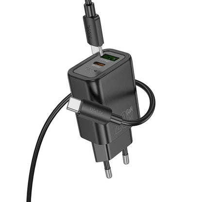 Мрежово зарядно устройство с кабел Lightning HOCO N61, 20W, 3A, 1 x USB-A - 1 x USB-C, Черно