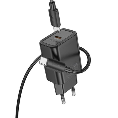Мрежов зарядно с USB-C кабел HOCO N62, 30W, 3A, 1 x USB-C, Черно