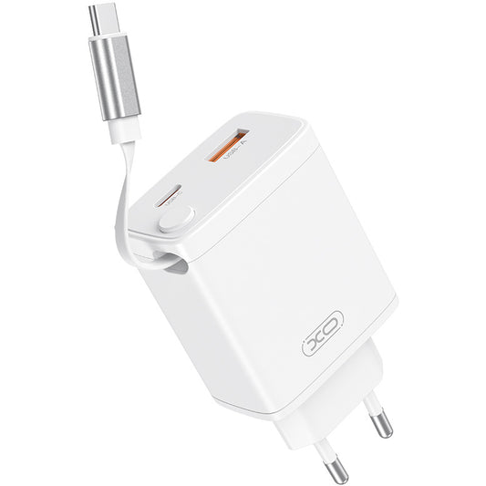 Network Charger with USB-C Cable XO Design CE31, 30W, 3A, 1 x USB-A - 1 x USB-C, White
