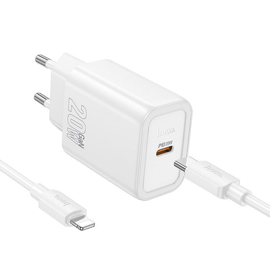 Мрежов зарядно устройство с кабел Lightning HOCO N60, 20W, 3A, 1 x USB-C, Бяло