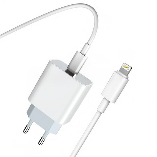 Мрежово зарядно устройство с кабел Lightning Prestico F8S, 20W, 3A, 1 x USB-C, Бяло