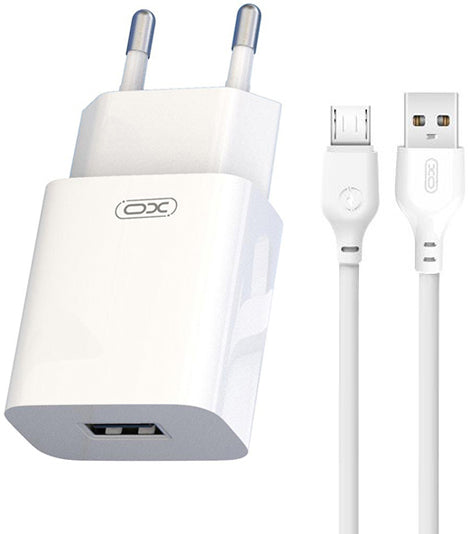 Зарядно устройство за мрежа с кабел microUSB XO Design L99, 12W, 2.4A, 1 x USB-A, Бяло