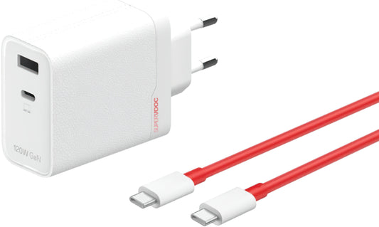 Мрежово зарядно устройство с USB-C кабел OnePlus OSABBCBBAE, 120W, 7.3A, 1 x USB-A - 1 x USB-C, Бяло 5461100631