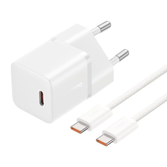 Мрежово зарядно устройство с USB-C кабел Baseus GaN5, 20W, 3A, 1 x USB-C, Бяло P10110900213-01