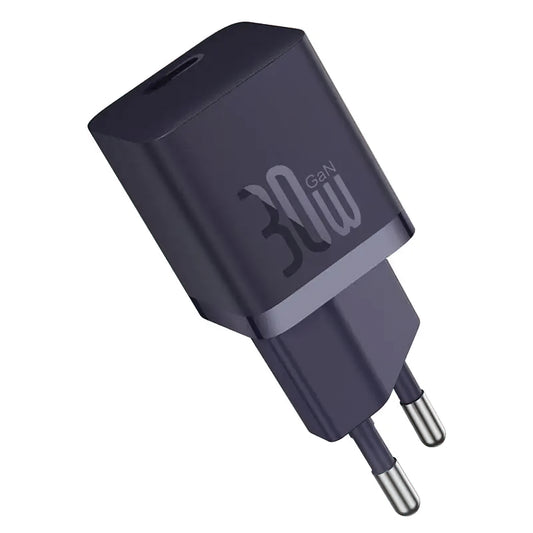 Мрежово зарядно устройство с USB-C кабел Baseus GaN Mini 1C, 30W, 3A, 1 x USB-C, Лилаво P10110902523-00