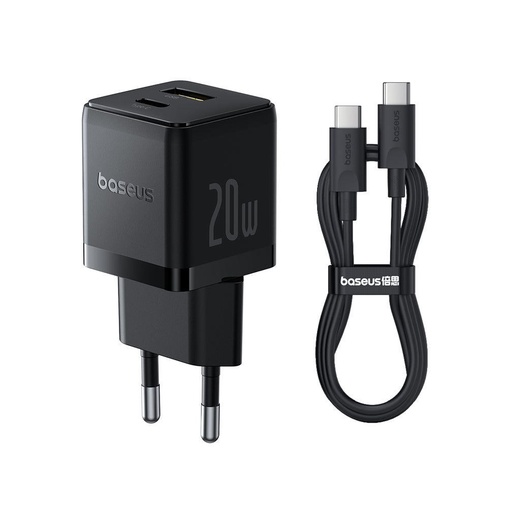 Мрежов зарядно устройство с USB-C кабел Baseus Palm, 20W, 3A, 1 x USB-A - 1 x USB-C, Черно P10111608113-01