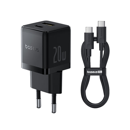 Мрежов зарядно устройство с USB-C кабел Baseus Palm, 20W, 3A, 1 x USB-A - 1 x USB-C, Черно P10111608113-01
