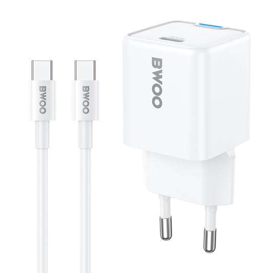 Зарядно за мрежа с USB-C кабел BWOO CDA211, 30W, 3A, 1 x USB-C, Бяло