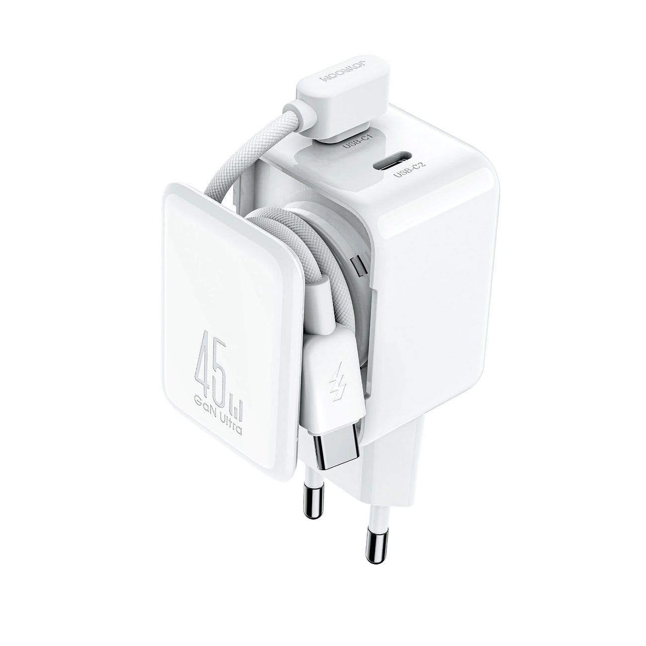 Joyroom JR-TCL05 USB-C Network Charger with Cable, 45W, 3A, 2 x USB-C, White