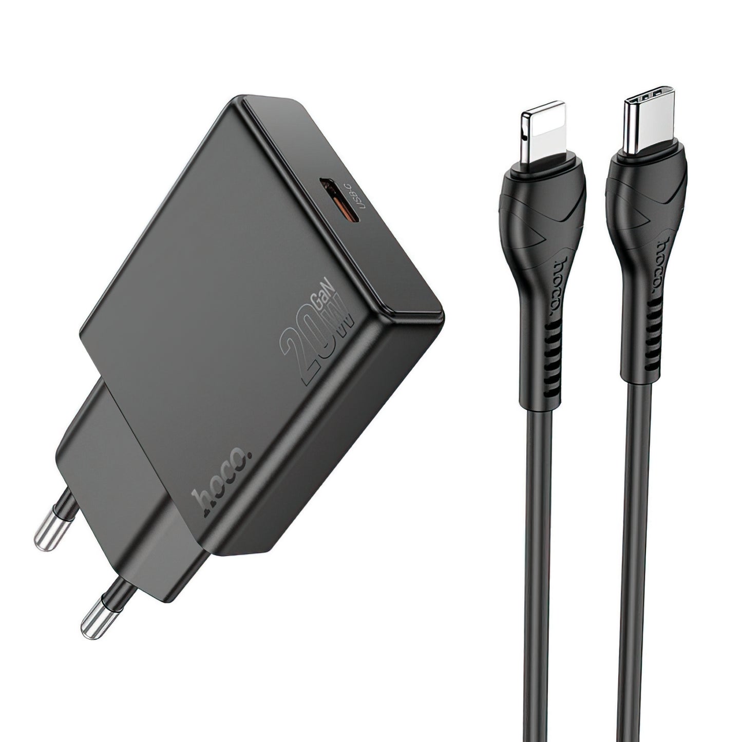 Зарядно устройство за мрежа с кабел Lightning HOCO N37, 30W, 3A, 1 x USB-C, Черно