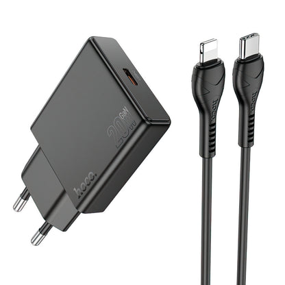 Зарядно устройство за мрежа с кабел Lightning HOCO N37, 30W, 3A, 1 x USB-C, Черно