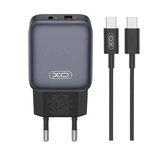 Мрежов зарядно с кабел USB-C XO Design L156, 30W, 3A, 1 x USB-A - 1 x USB-C, Черно