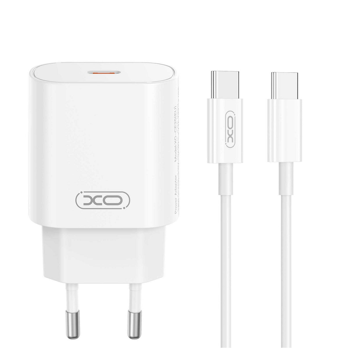 Зарядно за мрежа с кабел USB-C XO Design CE25, 25W, 3A, 1 x USB-C, Бяло