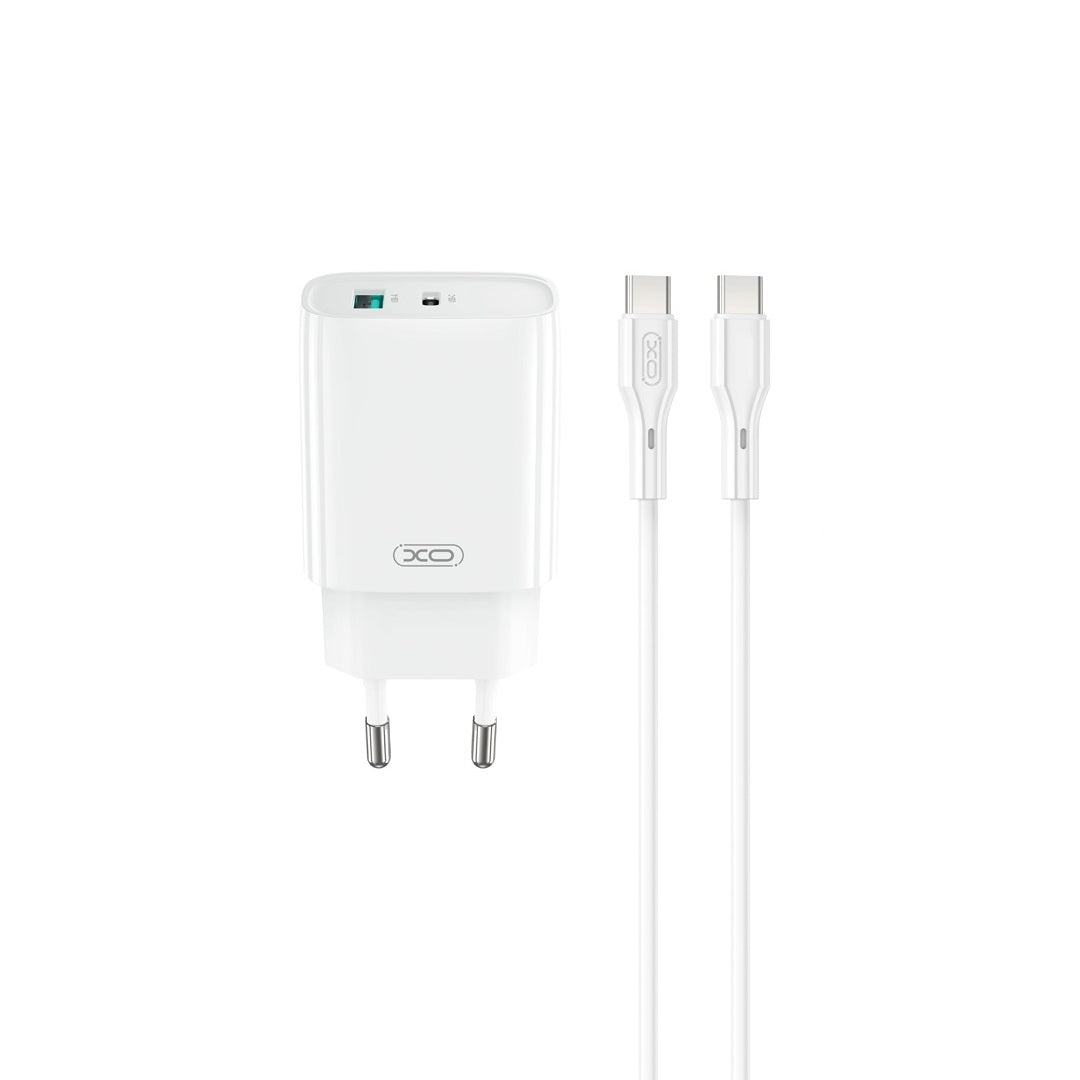Зарядно за мрежа с кабел USB-C XO Design CE29, 20W, 3A, 1 x USB-A - 1 x USB-C, Бяло