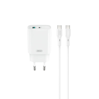 Зарядно за мрежа с кабел USB-C XO Design CE29, 20W, 3A, 1 x USB-A - 1 x USB-C, Бяло