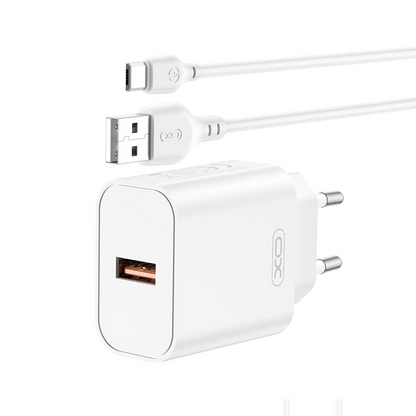 Мрежов заряден уред с USB-C кабел XO Design CE33, 18W, 3A, 1 x USB-A, Бял
