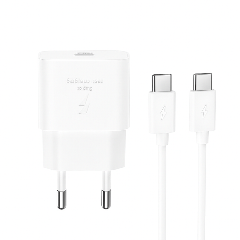 Мрежово зарядно устройство с USB-C кабел XO Design L167, 25W, 3A, 1 x USB-C, Бяло