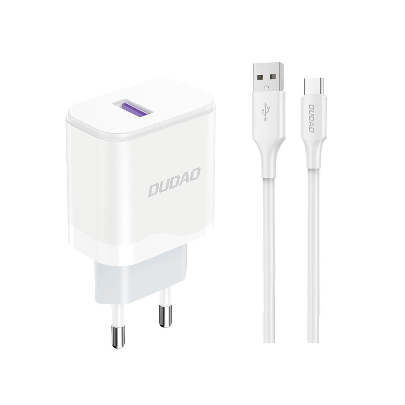 Мрежов заряден уред с USB-C кабел Dudao A20EU, 18W, 3A, 1 x USB-A, Бял
