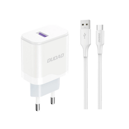 Мрежов заряден уред с USB-C кабел Dudao A20EU, 18W, 3A, 1 x USB-A, Бял