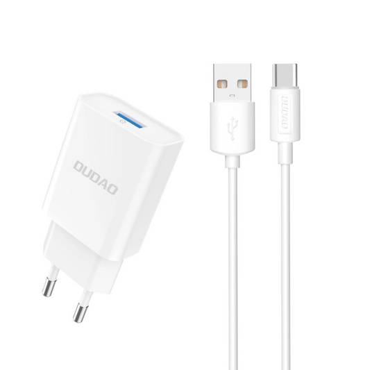 Мрежов зарядно с кабел USB-C Dudao A4EU, 10W, 2.1A, 1 x USB-A, Бяло