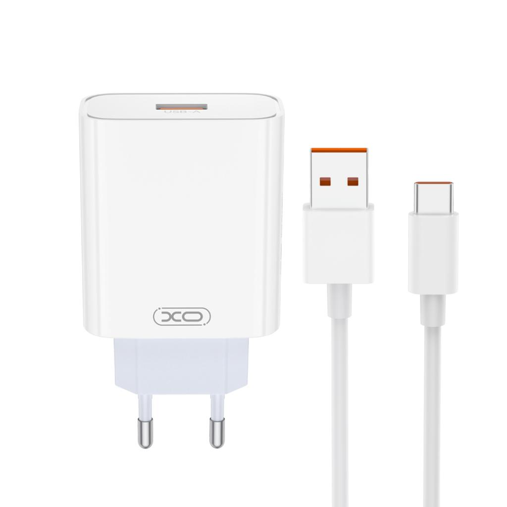 Зарядно за мрежа с кабел USB-C XO Design L164, 30W, 1 x USB-A, Бяло