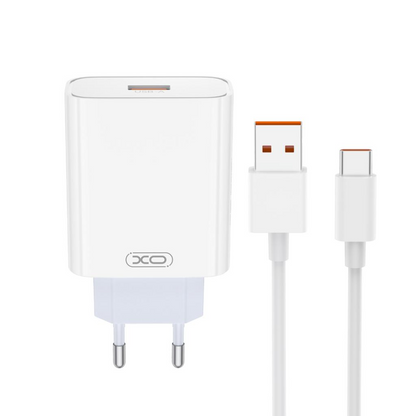 Зарядно за мрежа с кабел USB-C XO Design L164, 30W, 1 x USB-A, Бяло
