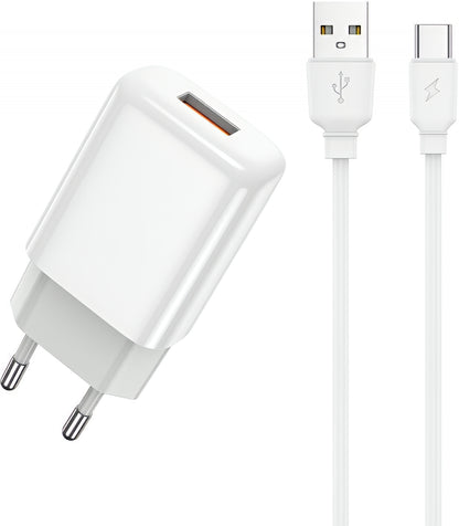 Мрежов заряден уред с USB-C кабел Prestico F9S, 12W, 2.4A, 1 x USB-A, Бял