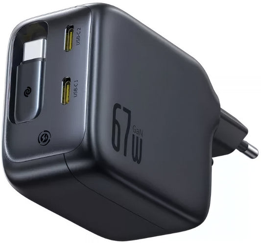 Зарядно за мрежа с USB-C кабел Baseus EnerCore CJ11, 67W, 3.35A, 2 x USB-C, Черно E0121E00