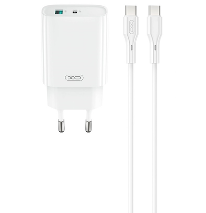 Зарядно устройство за мрежа с кабел USB-C XO Design CE30, 30W, 3A, 1 x USB-A - 1 x USB-C, Бяло