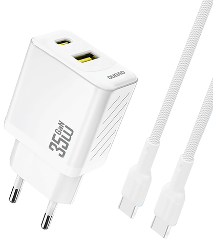 Мрежово зарядно устройство с USB-C кабел Dudao A27Max, 35W, 1 x USB-A - 1 x USB-C, Бяло