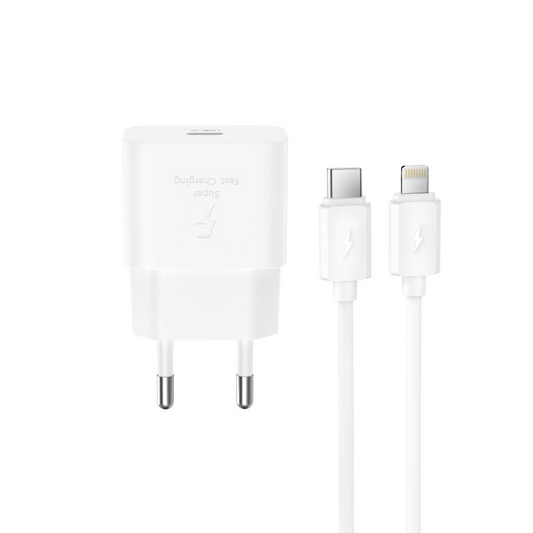 Зарядно устройство с мрежов кабел Lightning XO Design L167, 25W, 3A, 1 x USB-C, бяло
