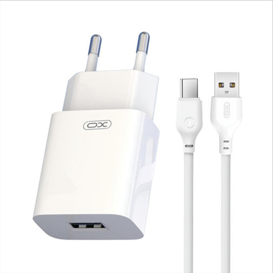 Зарядно устройство с мрежов кабел USB-C XO Design L99, 12W, 2.4A, 1 x USB-A, бяло