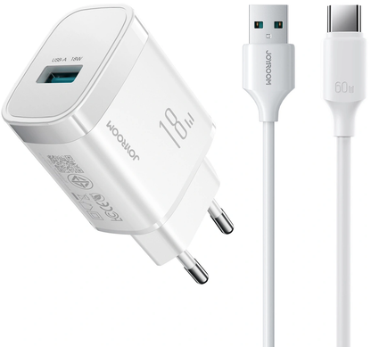 Зарядно устройство с USB-C кабел Joyroom JR-TF4, 18W, 3A, 1 x USB-A, бяло