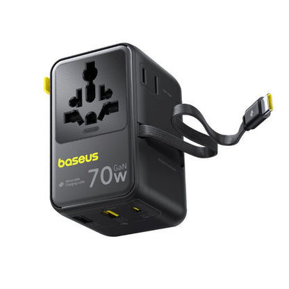 Мрежово зарядно с USB-C кабел Baseus Travel EnerCore CG11, 70W, 2 x контакт - 1 x USB-C - 2 x USB-A, черно E0307E00