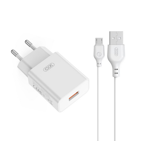Зарядно устройство с мрежов кабел microUSB XO Design L127, 18W, 3A, 1 x USB-A, бяло