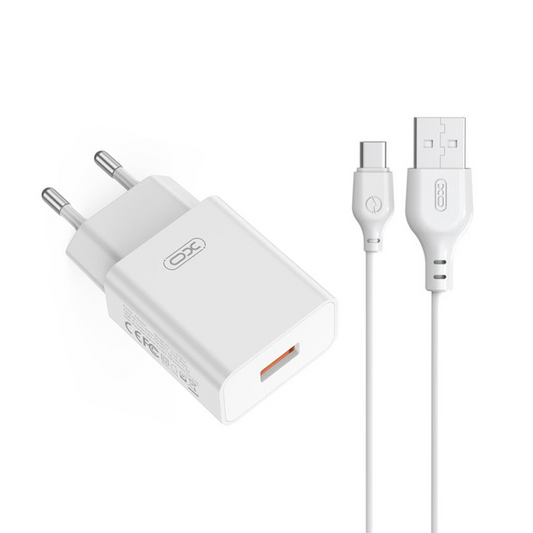 Зарядно устройство с USB-C кабел XO Design L127, 18W, 3A, 1 x USB-A, бяло