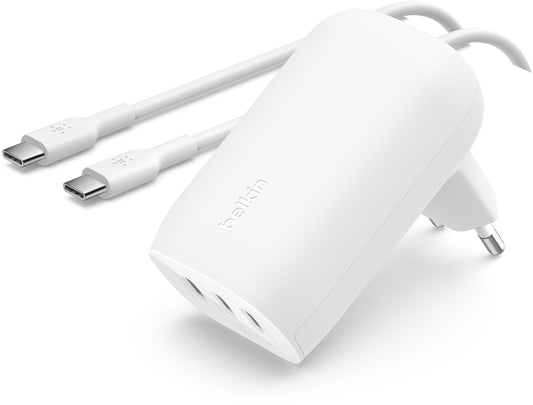 Зарядно устройство с мрежов кабел USB-C Belkin BoostCharge, 67W, 3A, 3 x USB-C, бяло WCC002vf2MWH-B6