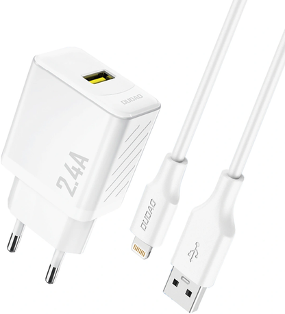 Зарядно устройство за мрежа с Lightning кабел Dudao A23LEU, 30W, 2.4A, 1 x USB-A, бяло