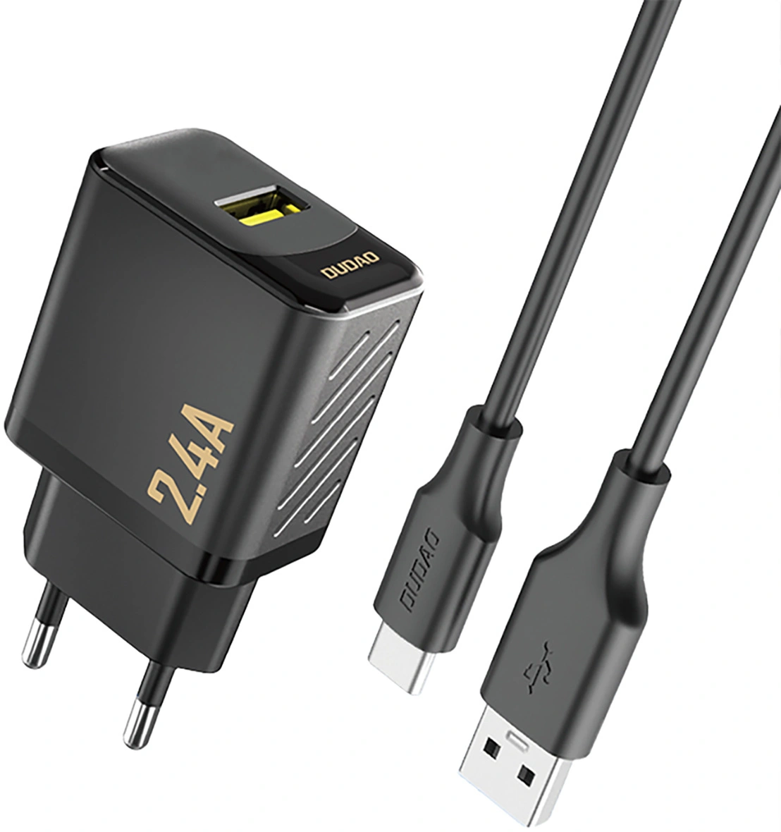 Зарядно устройство с мрежов кабел USB-C Dudao A23TEU, 12W, 2.4A, 1 x USB-A, черно