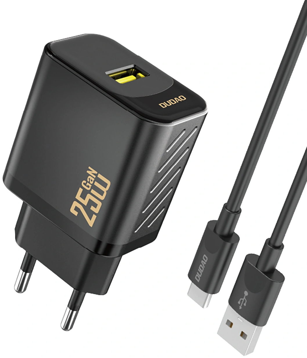 Зарядно устройство с мрежов кабел USB-C Dudao A27STEU, 25W, 3A, 1 x USB-A, Черно