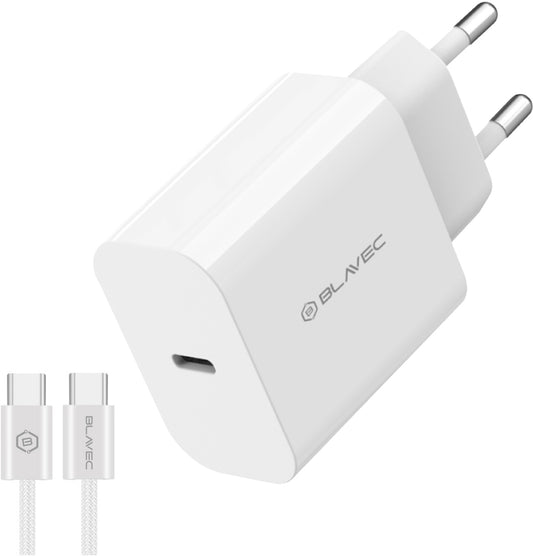 Мрежово зарядно устройство с USB-C кабел Blavec BC-14, 30 W, 3 A, 1 x USB-C, бяло