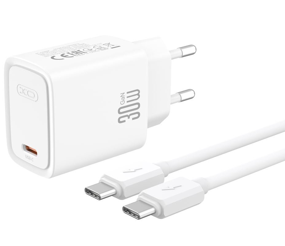 Мрежово зарядно с USB-C кабел XO Design CE53, 30 W, 3 A, 1 x USB-C, бяло