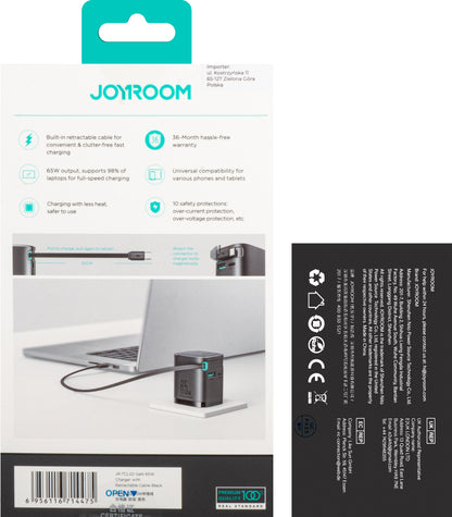 Joyroom JR-TCL02 USB-C кабелно мрежово зарядно устройство JR-TCL02, 65W, 3A, 1 x USB-A - 1 x USB-C, черно 