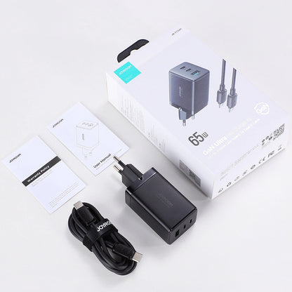 Joyroom TCG01 USB-C Network Charger with Cable, 65W, 3.25A, 1 x USB-A - 2 x USB-C, Black