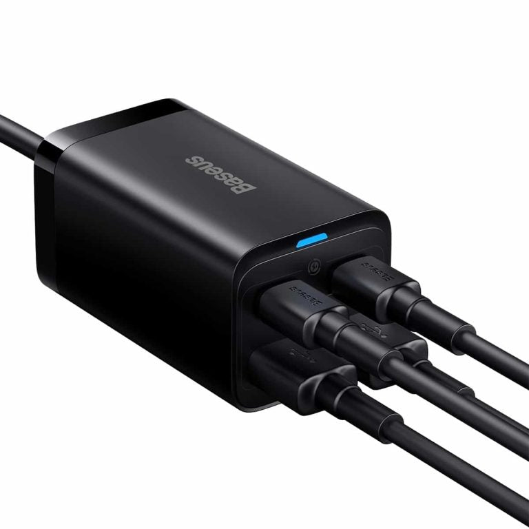 Мрежово зарядно устройство Baseus GaN3 Pro USB-C с кабел, 65W, 3A, 2 x USB-A - 2 x USB-C, черно CCGP04010101