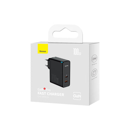 Зарядно устройство за мрежа с кабел USB-C Baseus GaN5 Pro, 100W, 3A, 1 x USB-A - 1 x USB-C, Черно CCGP090201