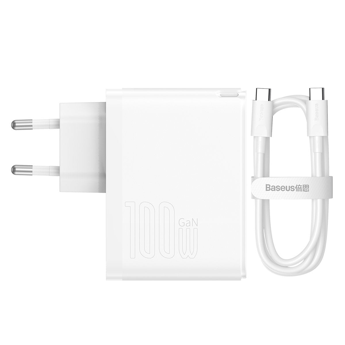 Мрежово зарядно устройство с USB-C кабел Baseus GaN5 Pro, 100W, 3A, 1 x USB-A - 1 x USB-C, Бяло CCGP090202