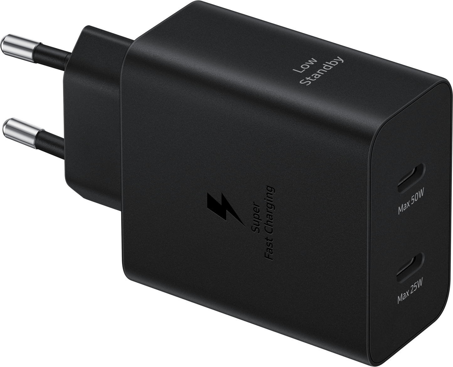 Мрежово зарядно устройство Samsung с USB-C кабел, 50W, 3A, 2 x USB-C, черно EP-T5020XBEGEU