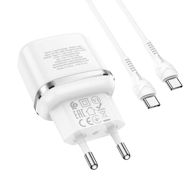 HOCO Victorious N24, 20W, 3A, 1 x USB-C, 20W, 1 x USB-C, бял 