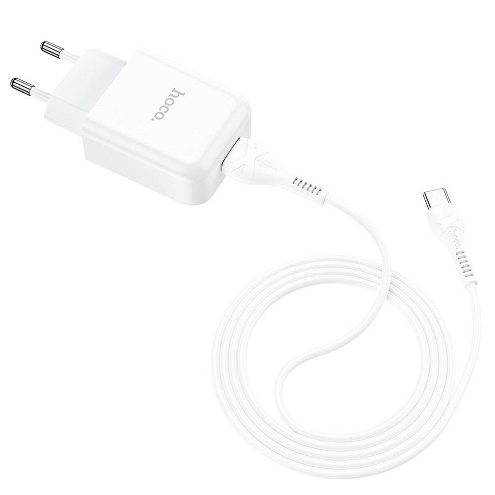 Мрежово зарядно устройство с USB-C кабел HOCO N2, 10W, 2.1A, 1 x USB-A, бяло 